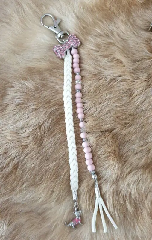 Bone sleutelhanger roze / wit - Afbeelding 2
